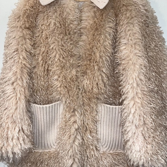 A.L.C. Grey Faux Fur Coat Faint Peach Oversized Jacket Large Furry Fuzzy EUC - Picture 8 of 16